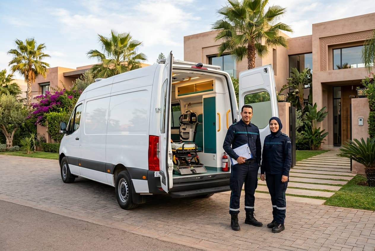 Ambulance SAMU Marrakech en intervention devant les remparts